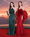 Strapless Corset Back Red Satin Gown H6680