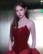 Strapless Corset Back Red Satin Gown H6680