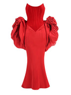 Strapless Corset Back Red Satin Gown H6680