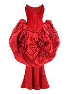 Strapless Corset Back Red Satin Gown H6680