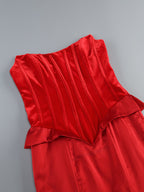 Strapless Corset Back Red Satin Gown H6680