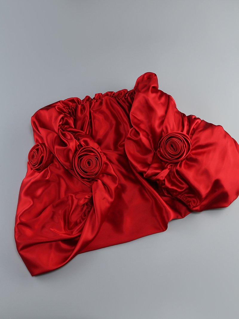 Strapless Corset Back Red Satin Gown H6680