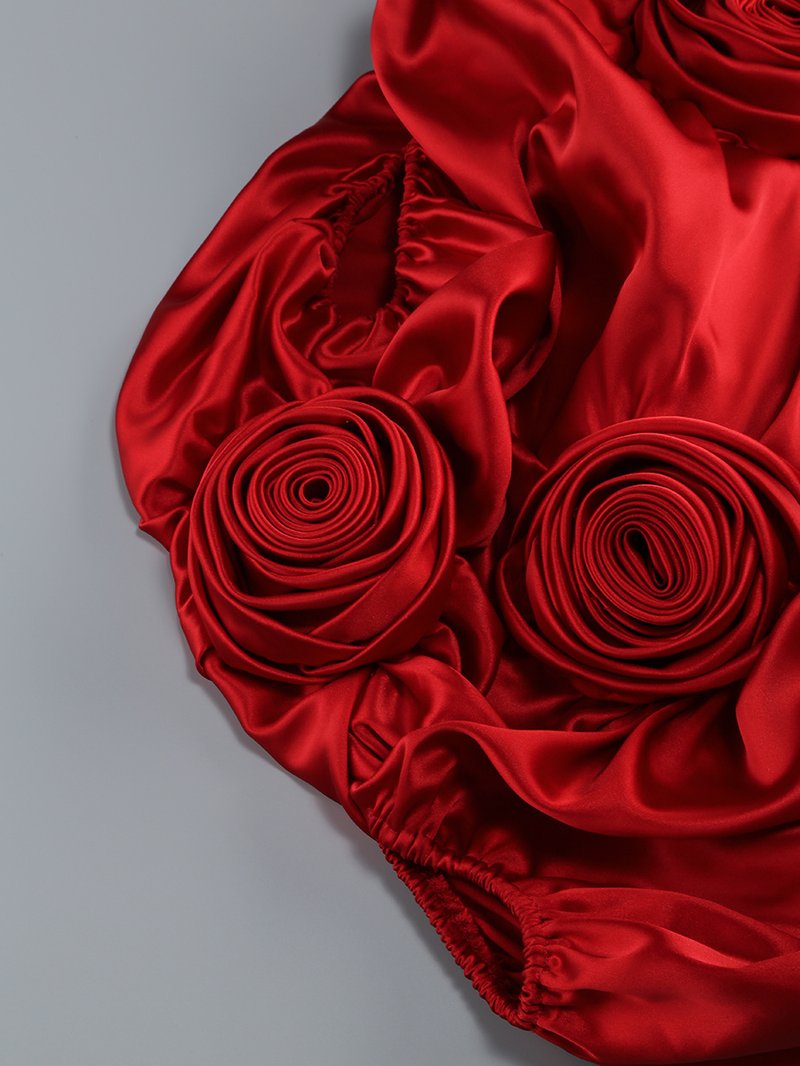 Strapless Corset Back Red Satin Gown H6680