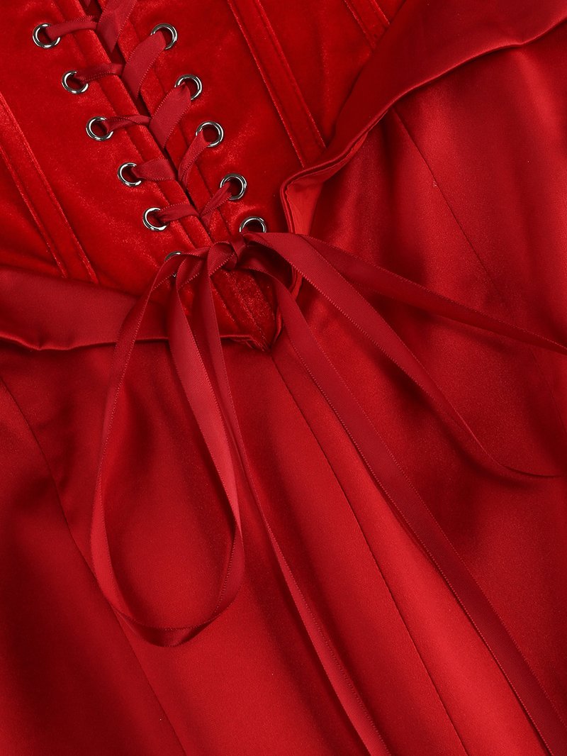 Strapless Corset Back Red Satin Gown H6680