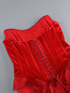 Strapless Corset Back Red Satin Gown H6680