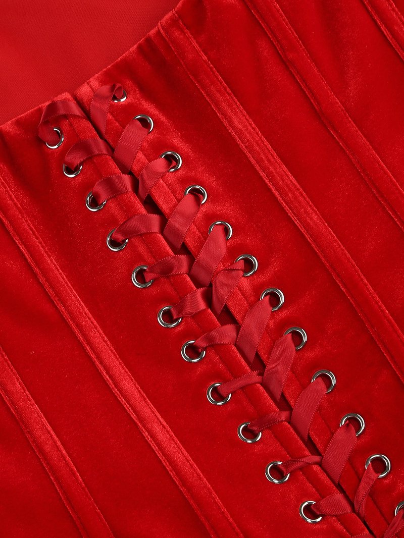 Strapless Corset Back Red Satin Gown H6680