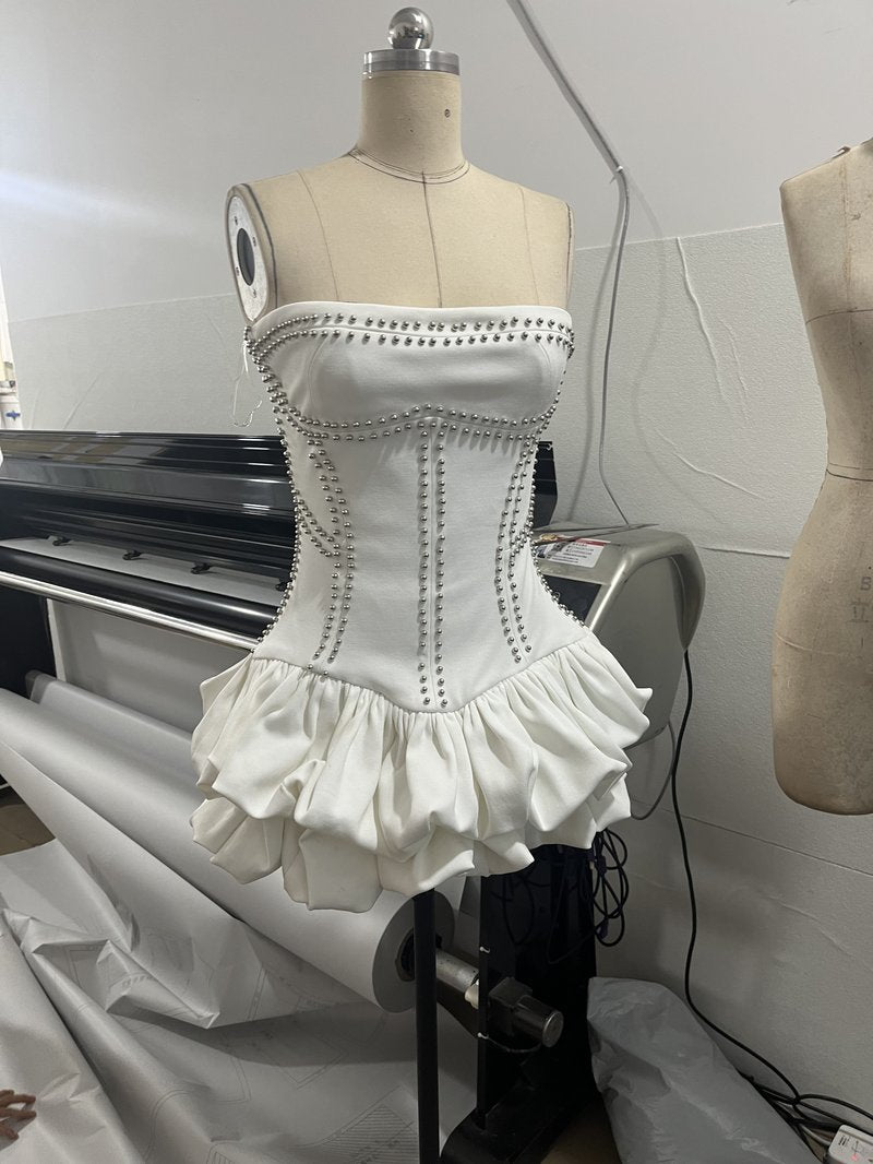 Strapless Corset Ruffle Mini Dress H7144