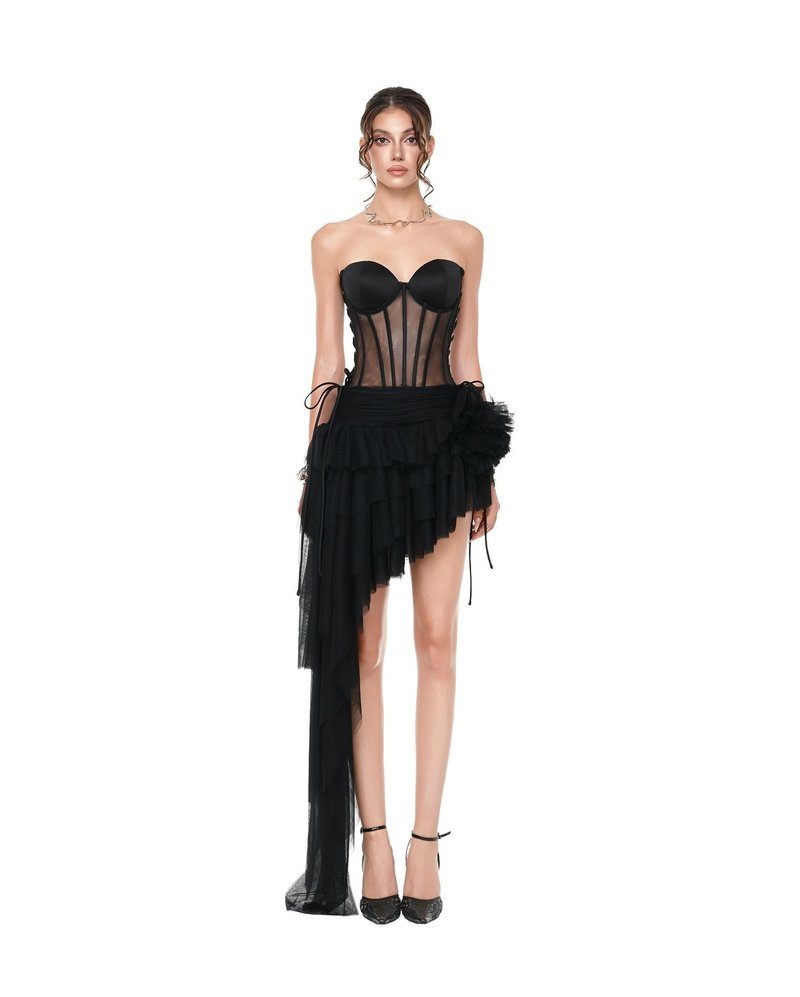 Strapless Corset Tiered Asymmetrical Dress H6872