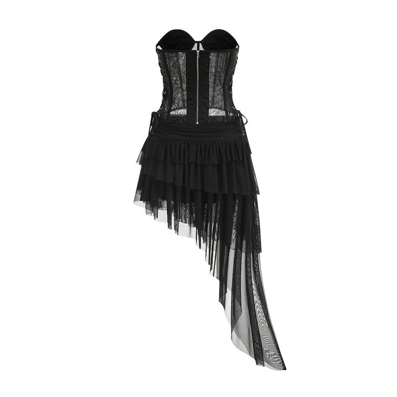 Strapless Corset Tiered Asymmetrical Dress H6872