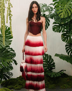 Strapless Corset Top with Ombre Fringe Maxi Skirt H6720