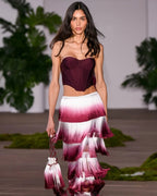 Strapless Corset Top with Ombre Fringe Maxi Skirt H6720
