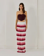 Strapless Corset Top with Ombre Fringe Maxi Skirt H6720