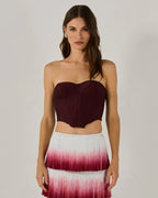 Strapless Corset Top with Ombre Fringe Maxi Skirt H6720