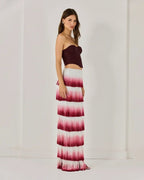 Strapless Corset Top with Ombre Fringe Maxi Skirt H6720