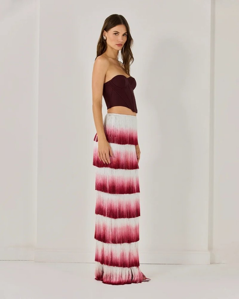 Strapless Corset Top with Ombre Fringe Maxi Skirt H6720