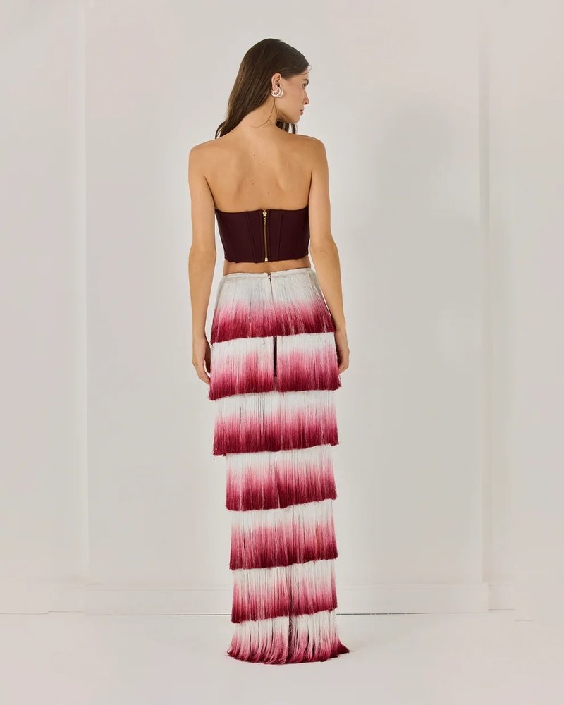 Strapless Corset Top with Ombre Fringe Maxi Skirt H6720