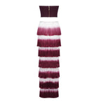 Strapless Corset Top with Ombre Fringe Maxi Skirt H6720