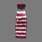 Strapless Corset Top with Ombre Fringe Maxi Skirt H6720