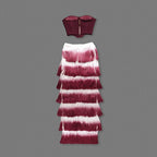Strapless Corset Top with Ombre Fringe Maxi Skirt H6720