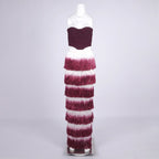 Strapless Corset Top with Ombre Fringe Maxi Skirt H6720
