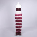 Strapless Corset Top with Ombre Fringe Maxi Skirt H6720