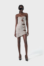 Strapless Crystal Rose Cutout Mini Dress H6550