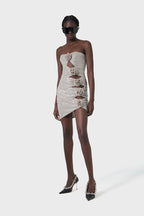 Strapless Crystal Rose Cutout Mini Dress H6550