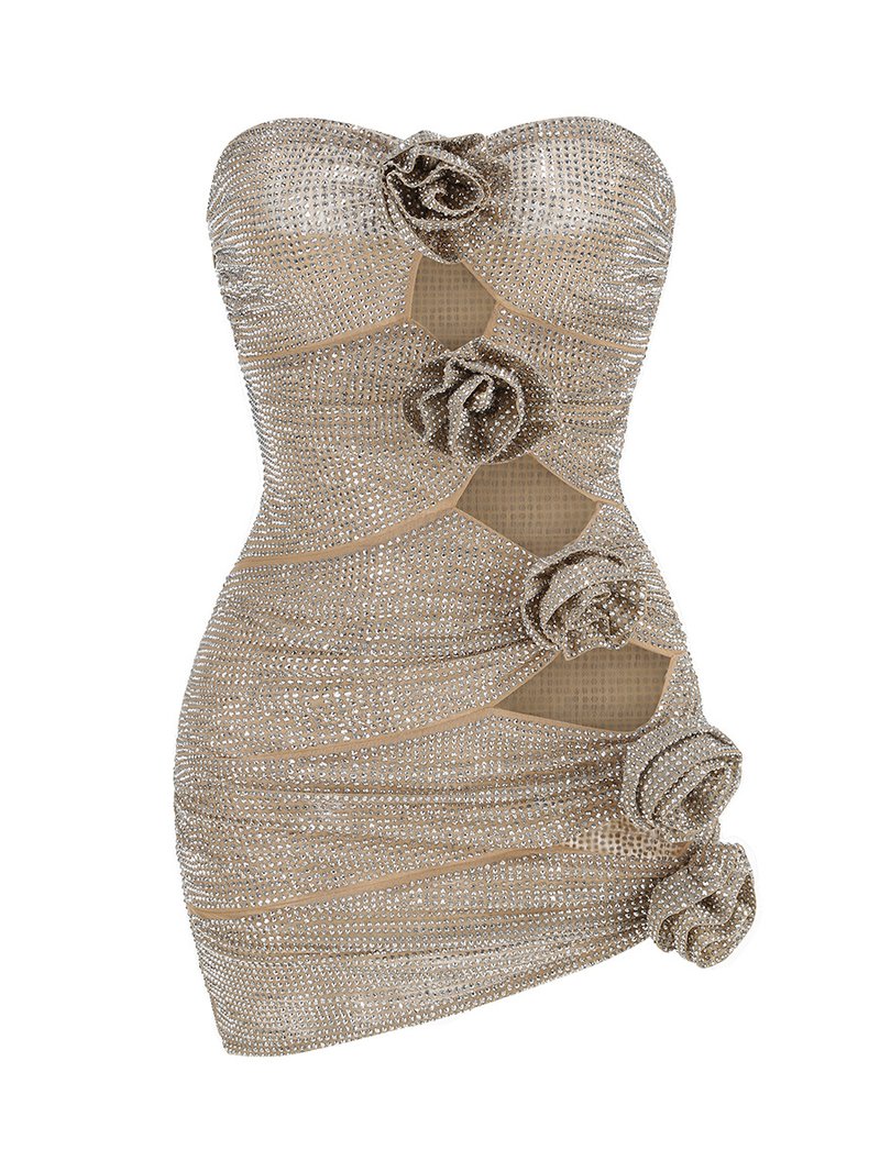 Strapless Crystal Rose Cutout Mini Dress H6550
