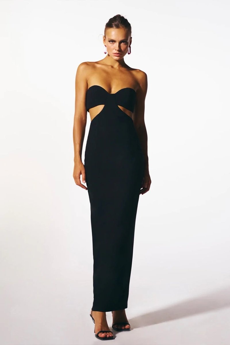 Strapless Cutout Black Maxi Dress H5478
