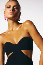 Strapless Cutout Black Maxi Dress H5478