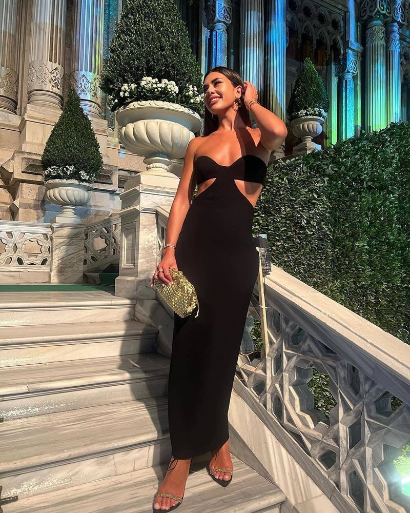 Strapless Cutout Black Maxi Dress H5478