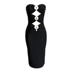 Strapless Cutout Button Bandage Dress H6067