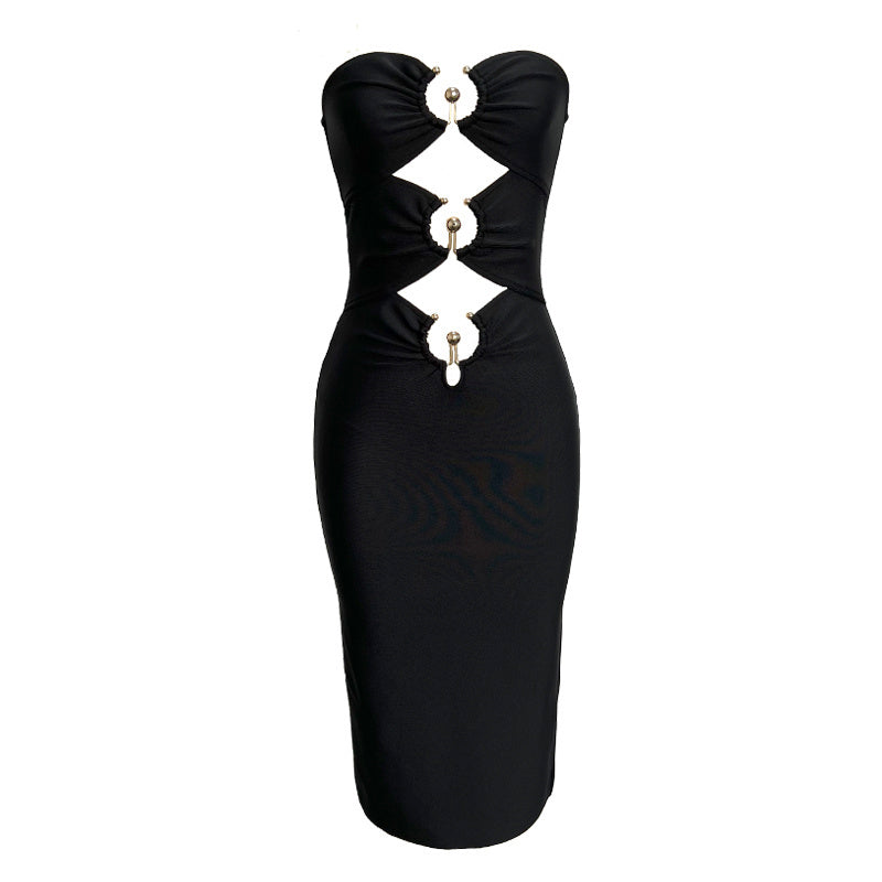 Strapless Cutout Button Bandage Dress H6067