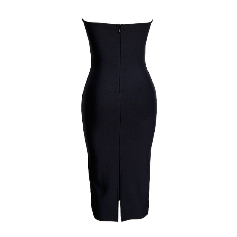 Strapless Cutout Button Bandage Dress H6067