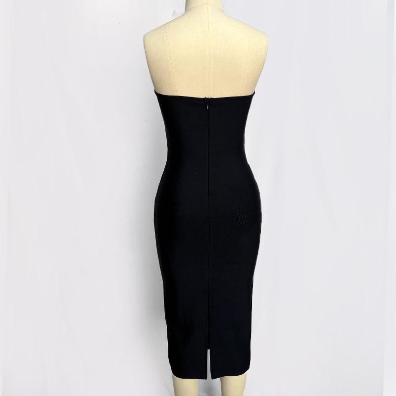 Strapless Cutout Button Bandage Dress H6067