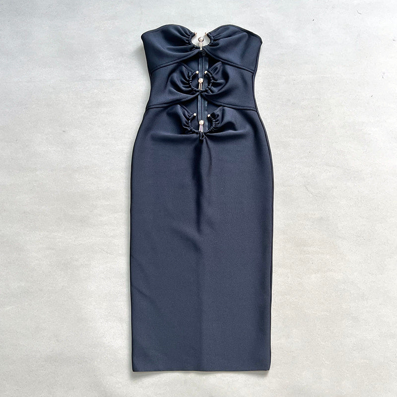 Strapless Cutout Button Bandage Dress H6067