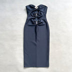 Strapless Cutout Button Bandage Dress H6067