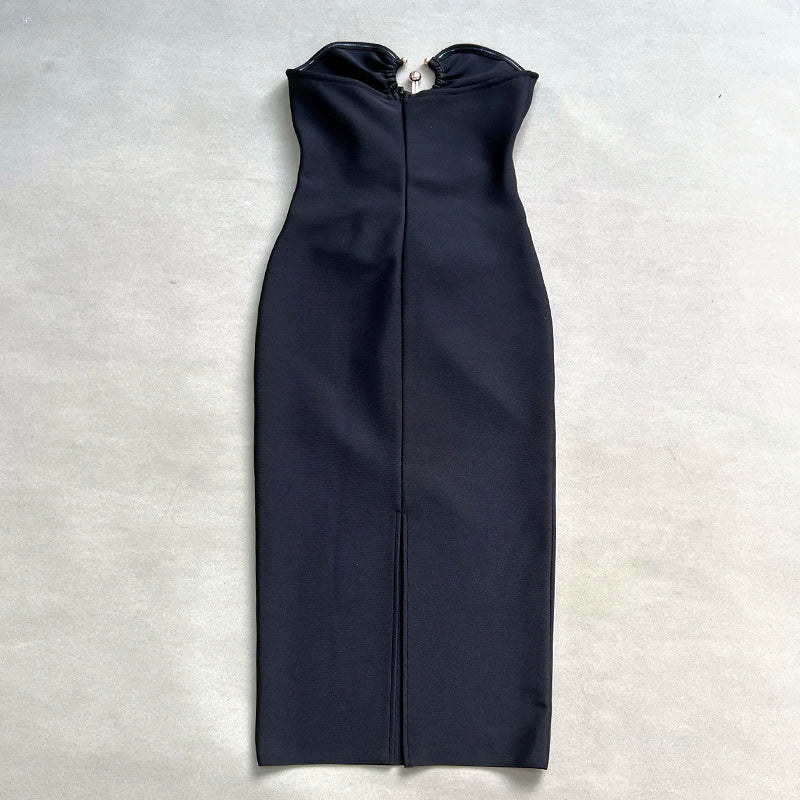 Strapless Cutout Button Bandage Dress H6067