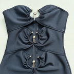 Strapless Cutout Button Bandage Dress H6067
