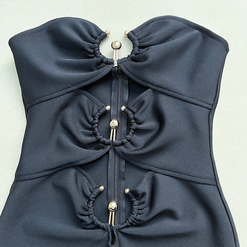 Strapless Cutout Button Bandage Dress H6067