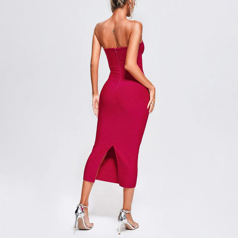 Strapless Cutout Button Bandage Dress H6067
