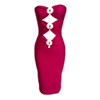Strapless Cutout Button Bandage Dress H6067