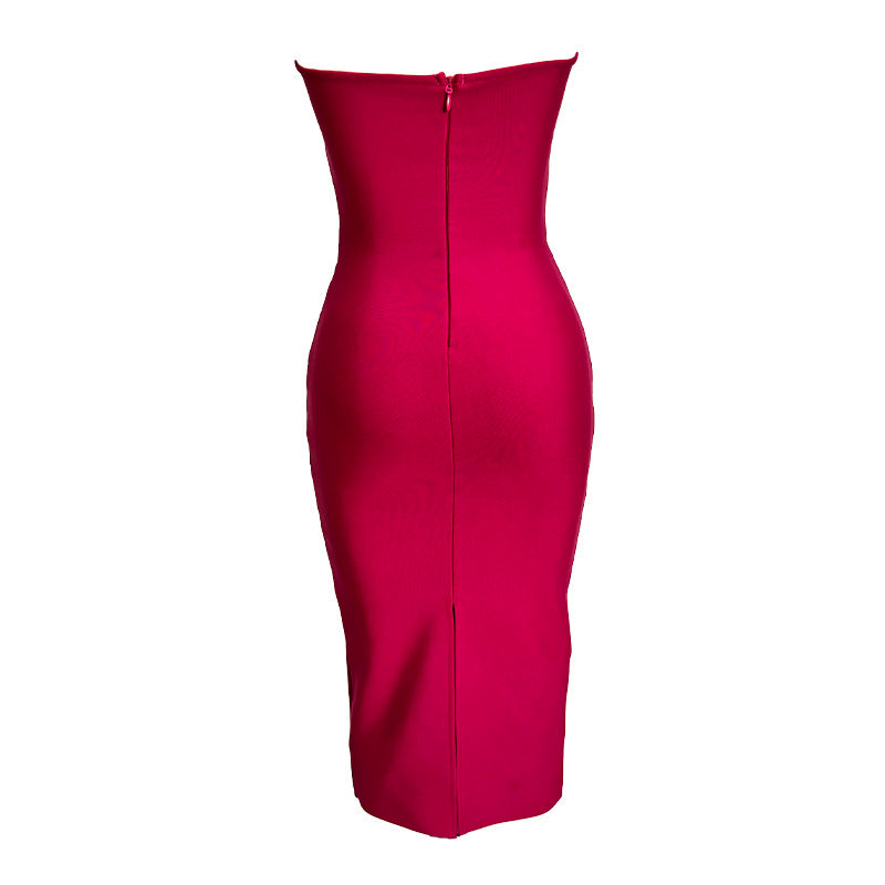 Strapless Cutout Button Bandage Dress H6067