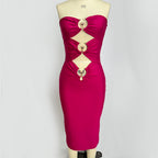 Strapless Cutout Button Bandage Dress H6067