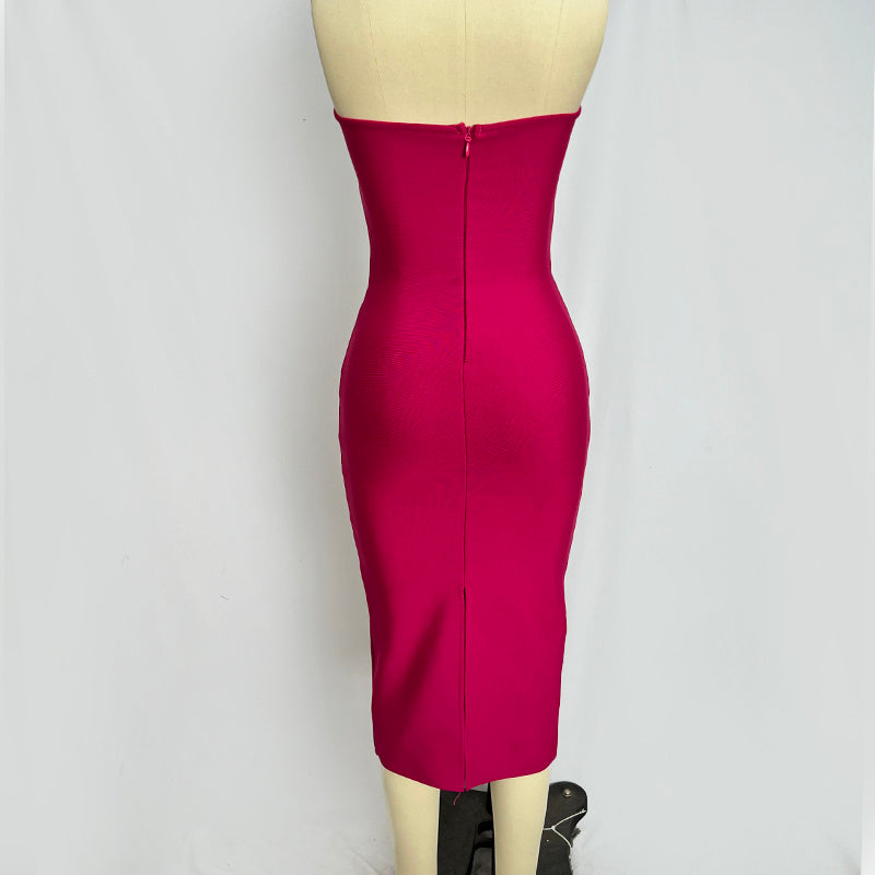 Strapless Cutout Button Bandage Dress H6067