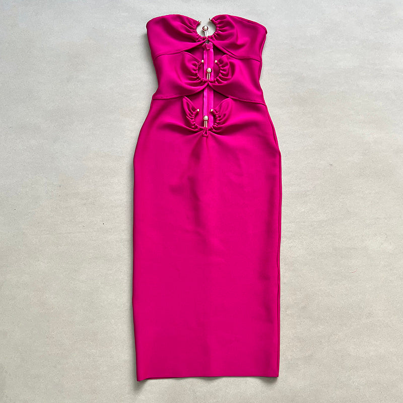 Strapless Cutout Button Bandage Dress H6067