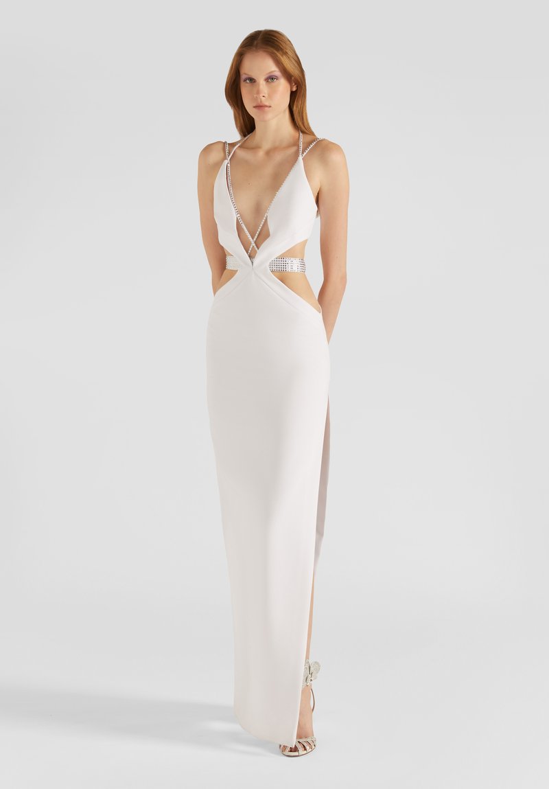 Strapless Cutout Crystal White Maxi Dress H5975