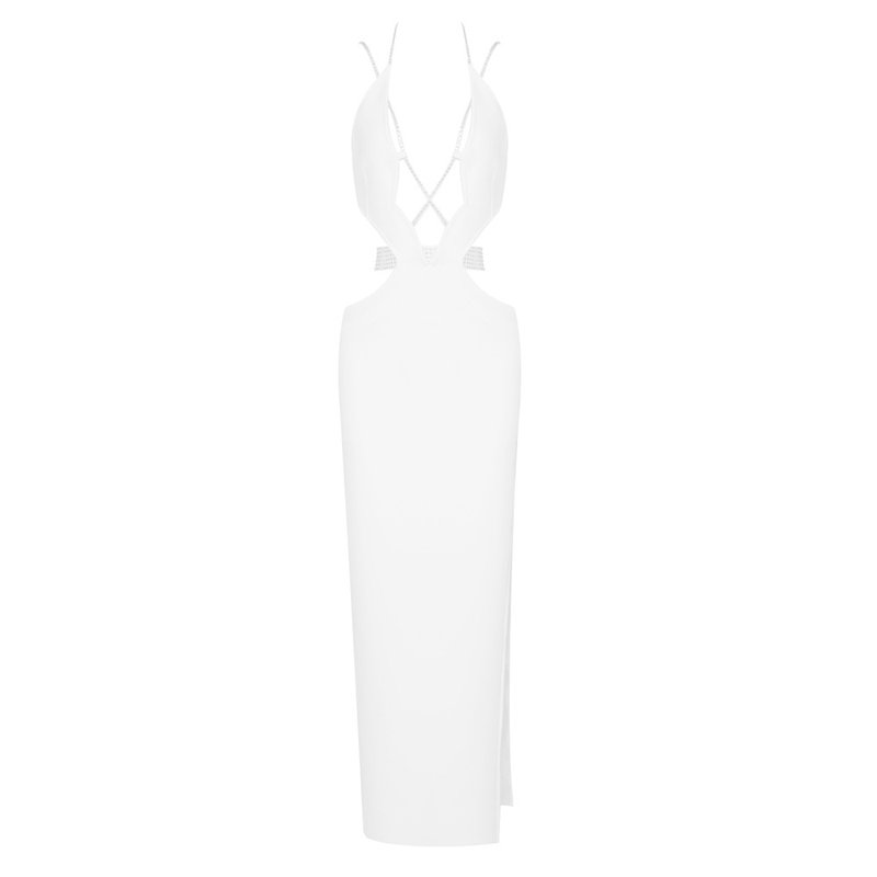 Strapless Cutout Crystal White Maxi Dress H5975