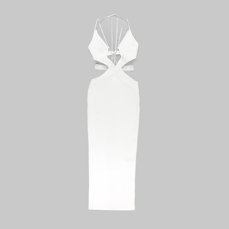 Strapless Cutout Crystal White Maxi Dress H5975