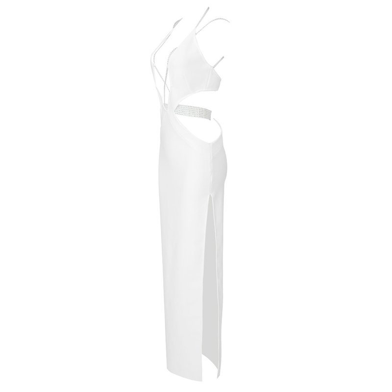 Strapless Cutout Crystal White Maxi Dress H5975